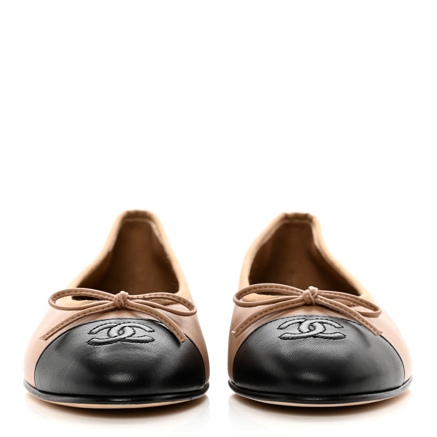 Chanel Lambskin Cap Toe CC Ballerina Flats 38 Beige Black 2 of 9