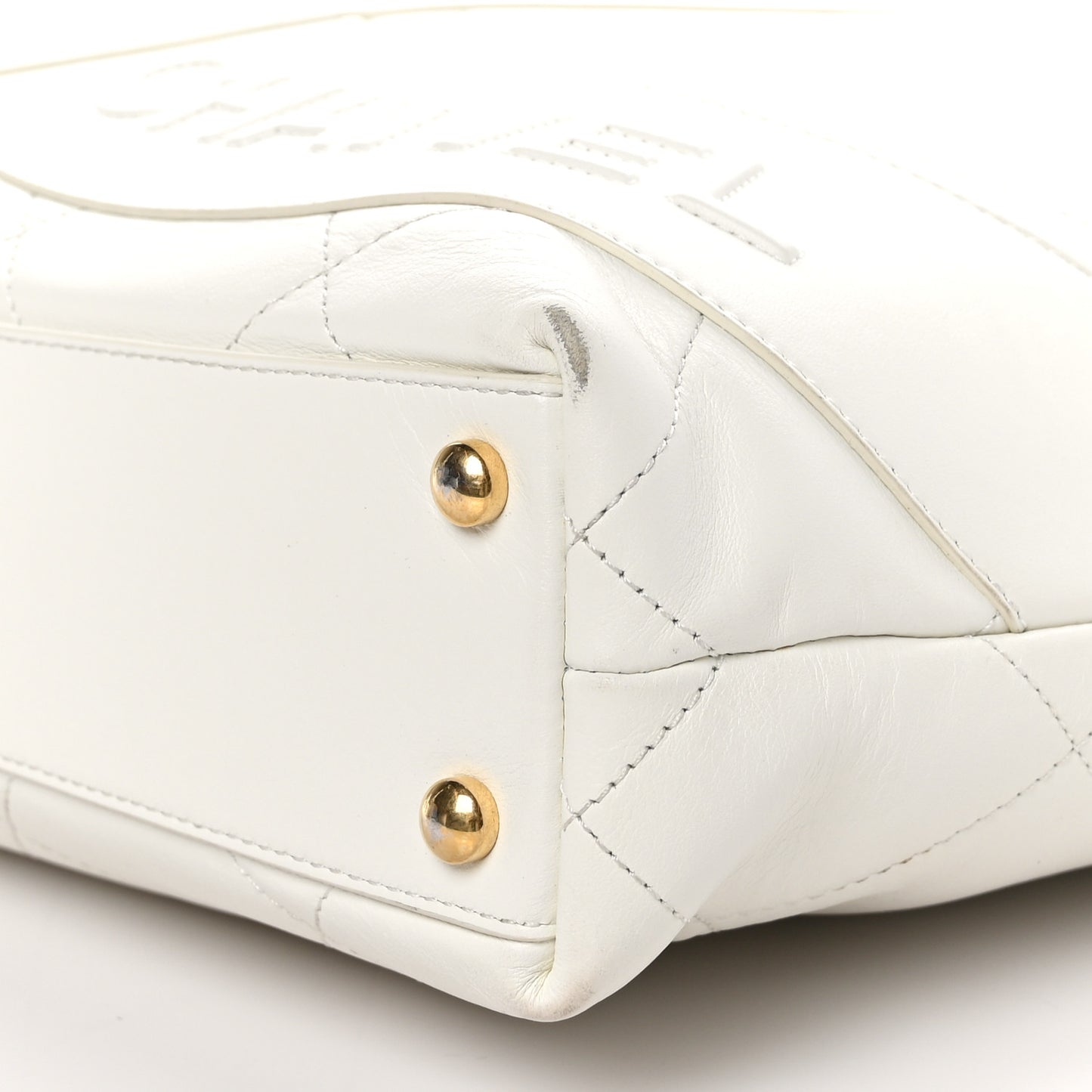 Calfskin Stitched CC Shopper Tote White