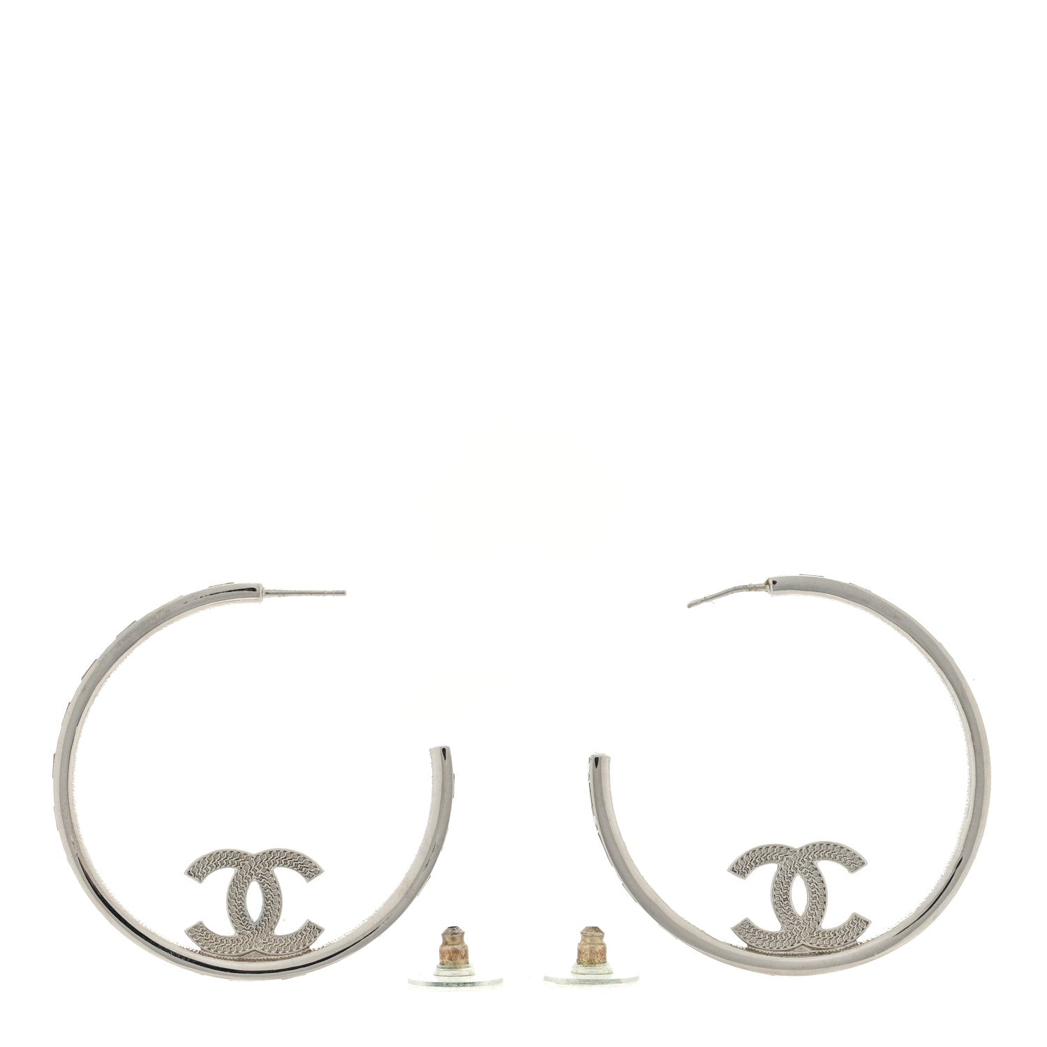 Chanel Metal Crystal Baguette CC Large Hoop Earrings Silver 3 of 5