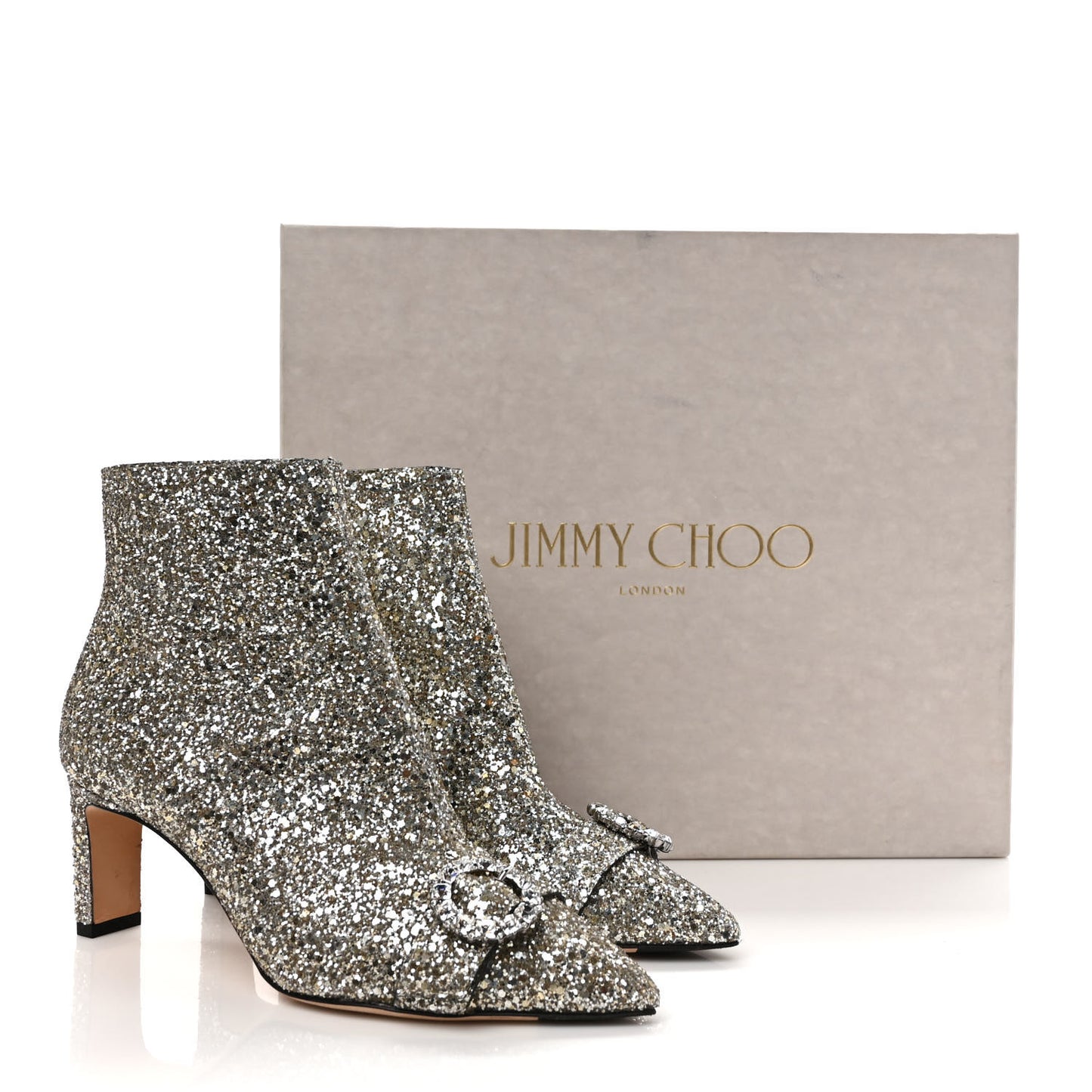 Shadow Coarse Glitter Crystal Hanover 65mm Booties 37.5 Chai