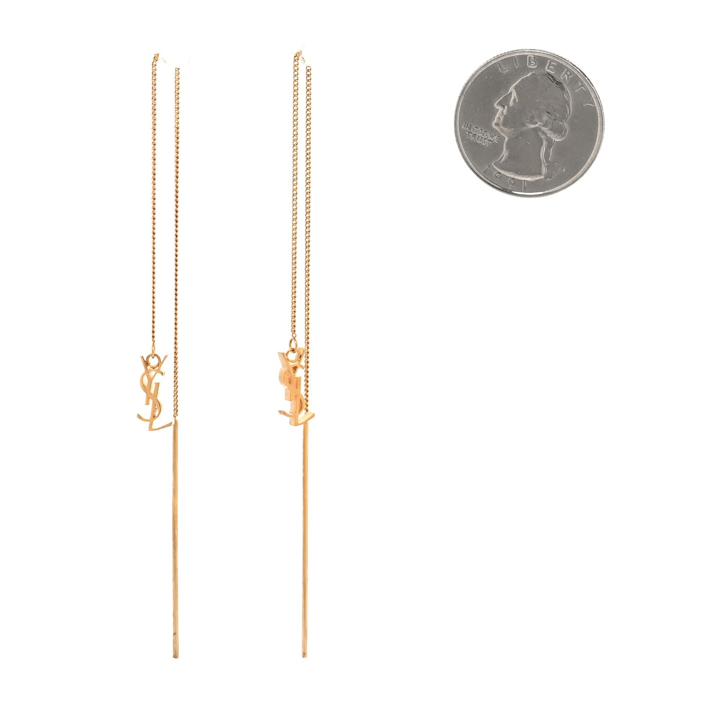 Metal Monogram Pendant Threader Earrings Gold