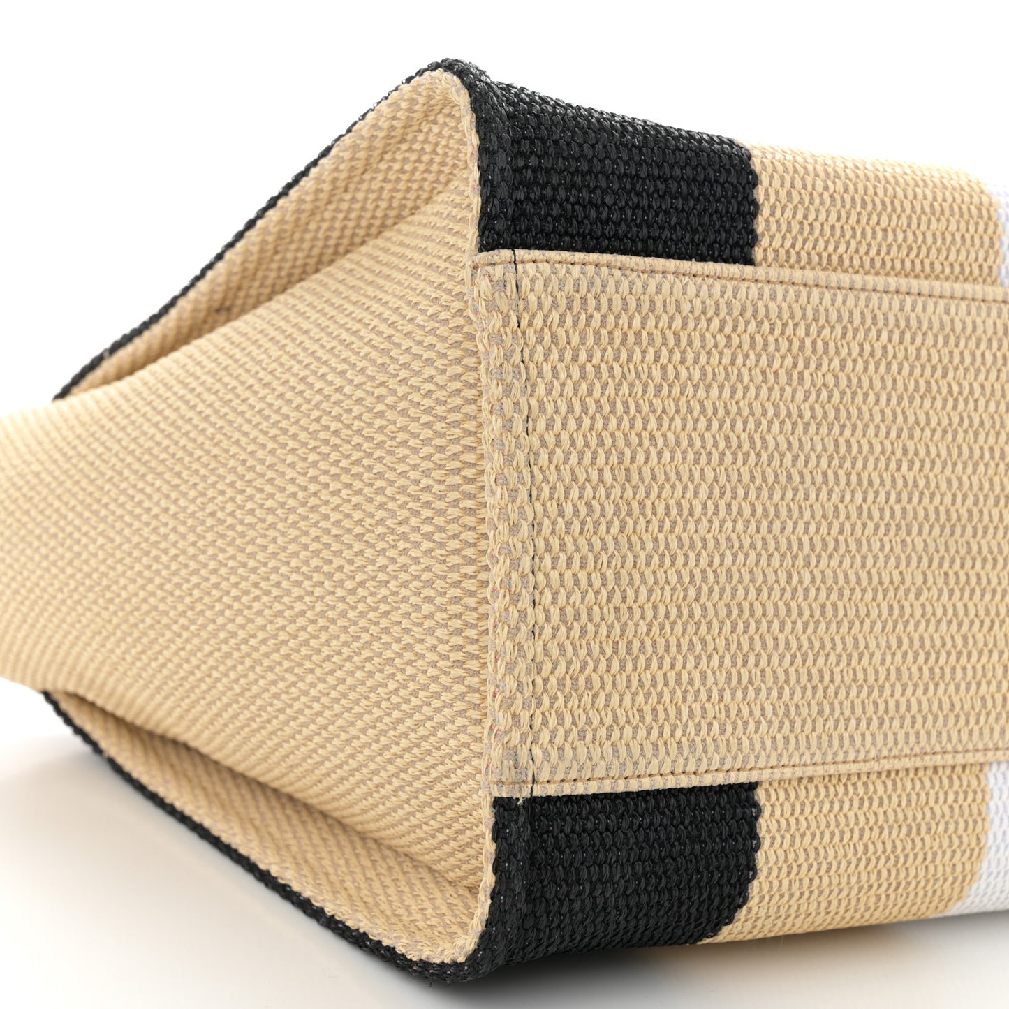 Straw Raffia Calfskin Striped Medium Deauville Tote Black Beige Ivory