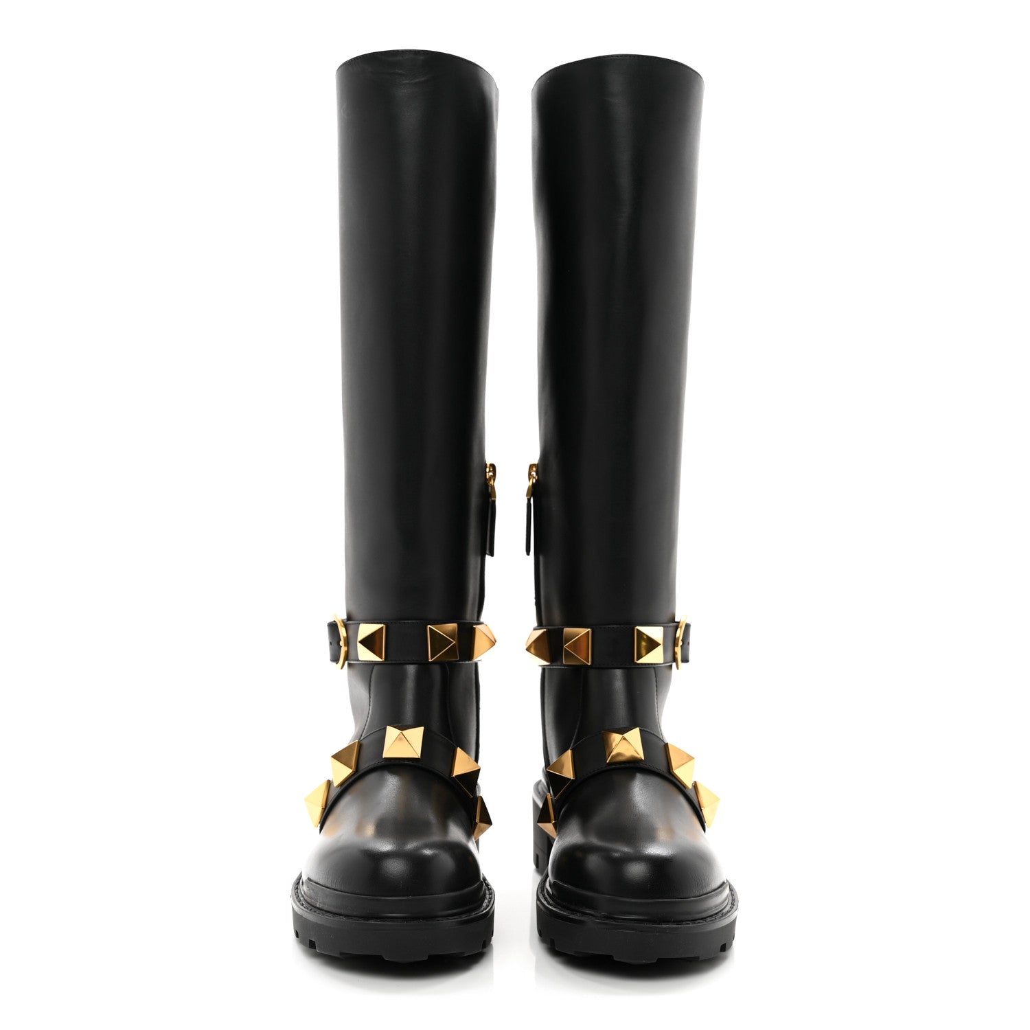 Valentino Garavani Calfskin Roman Stud Knee High Boots 36 Black 2 of 9
