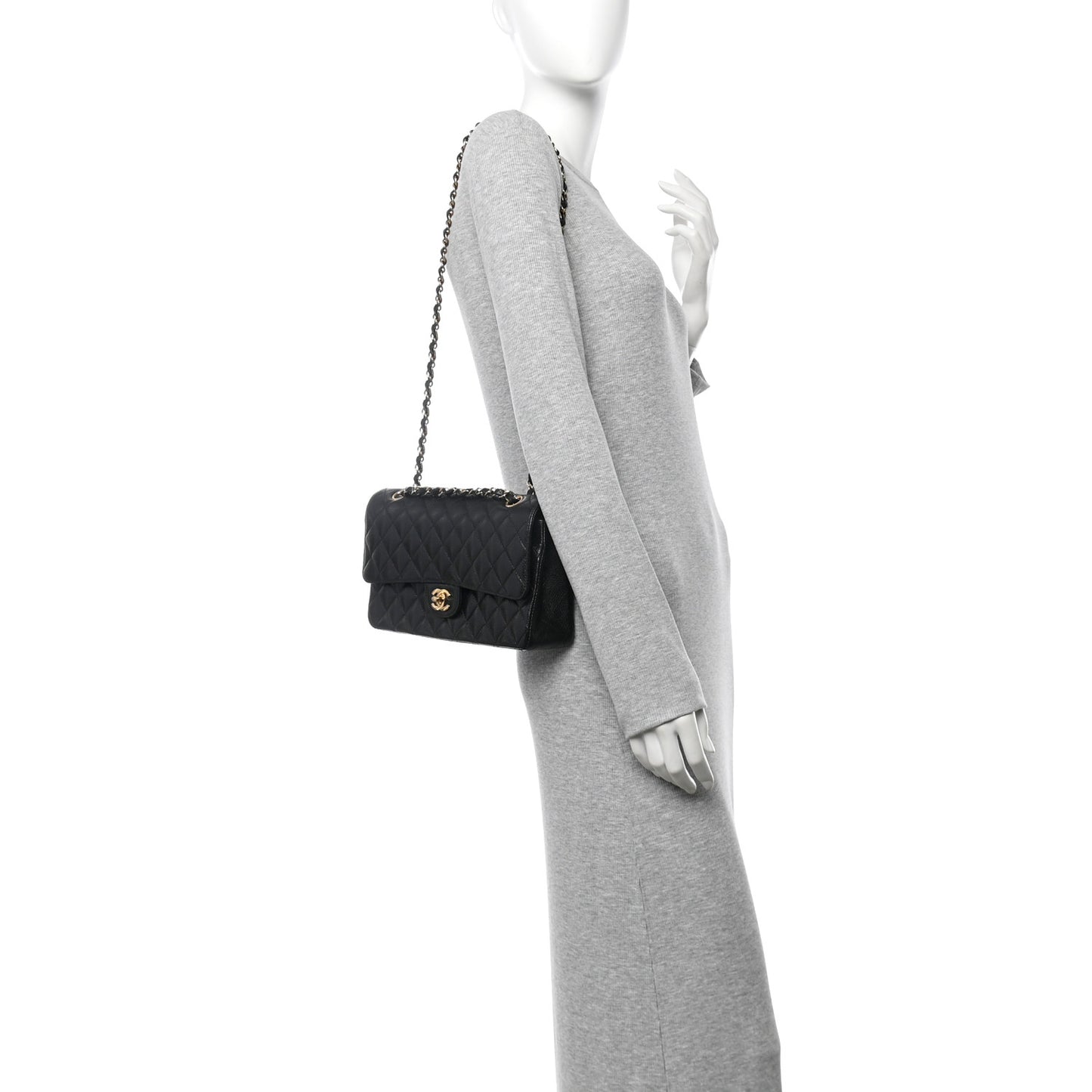 Caviar Quilted Medium Double Flap Black