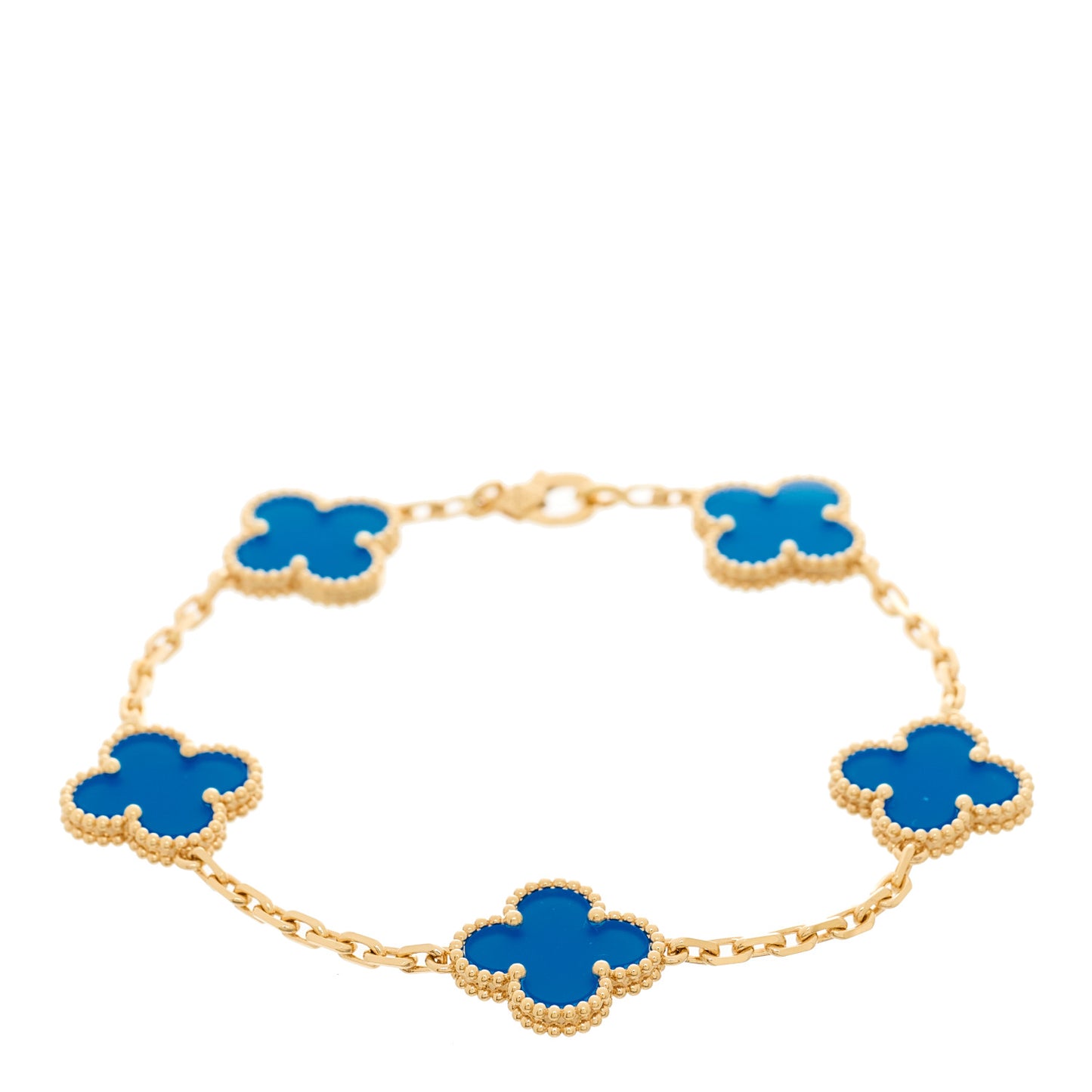 18K Yellow Gold Blue Agate 5 Motifs Vintage Alhambra Bracelet