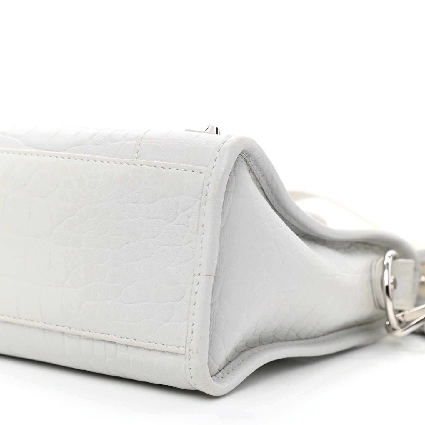 Matte Supple Lambskin Crocodile Embossed Classic Silver Hardware S City White