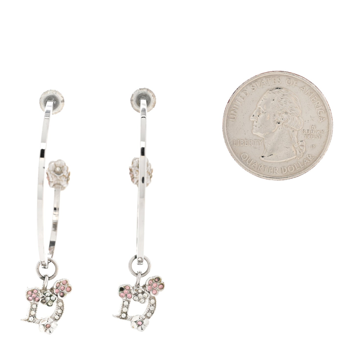 Crystal Flower Hoop Earrings Silver Pink