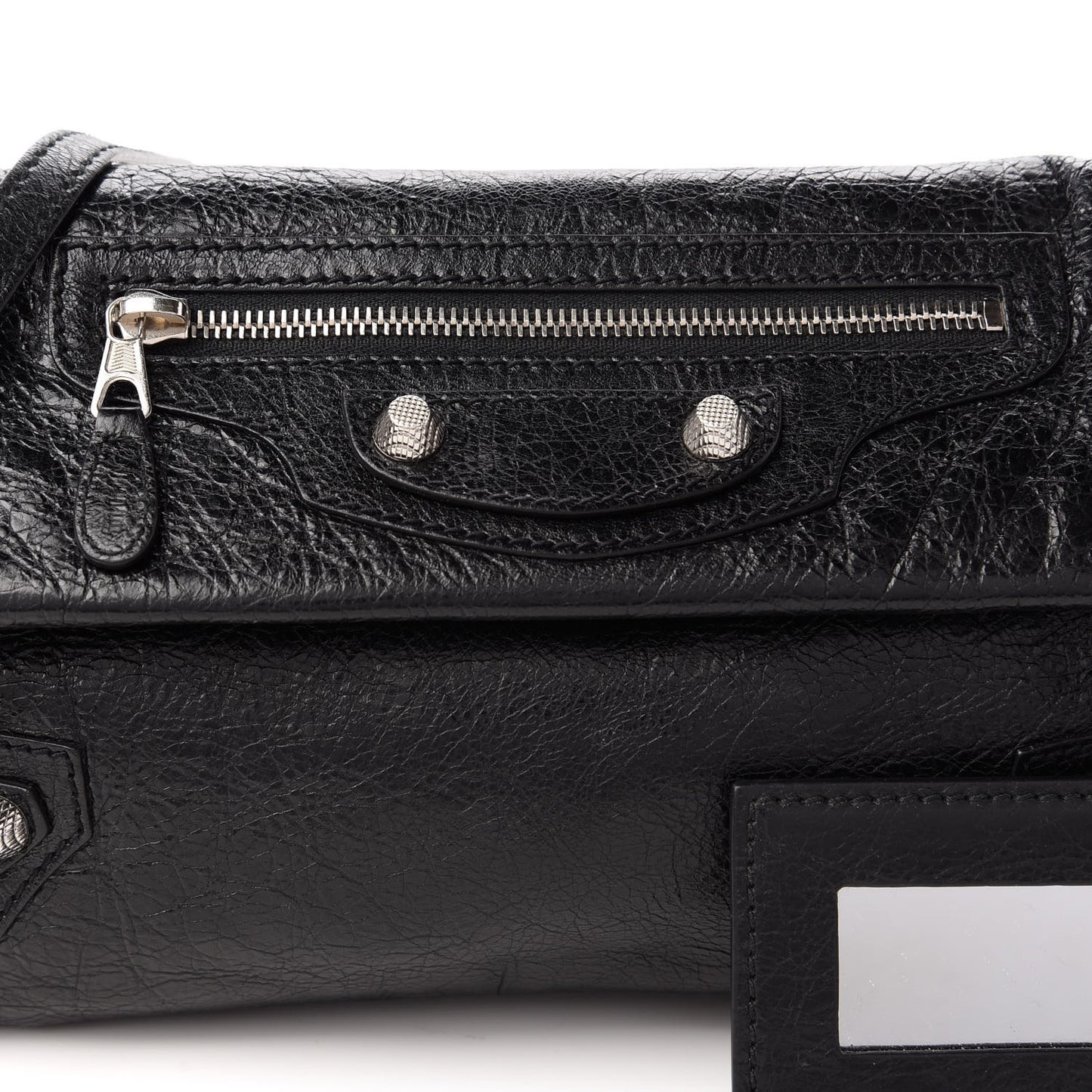 Agneau Giant 12 Silver Hardware Envelope Strap Clutch Black