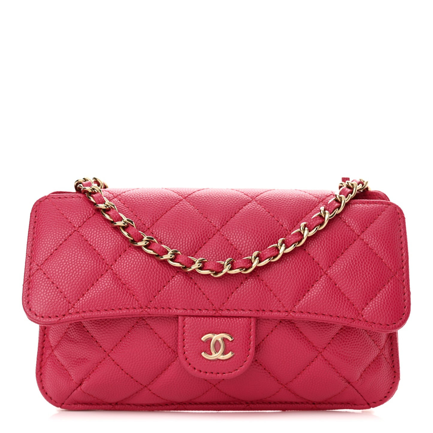 Caviar Fabric Quilted Foldable Tote With Chain Pink Multicolor