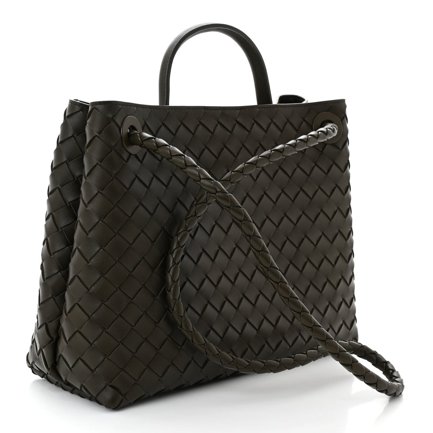 Nappa Intrecciato Medium Andiamo Shoulder Bag Kaki