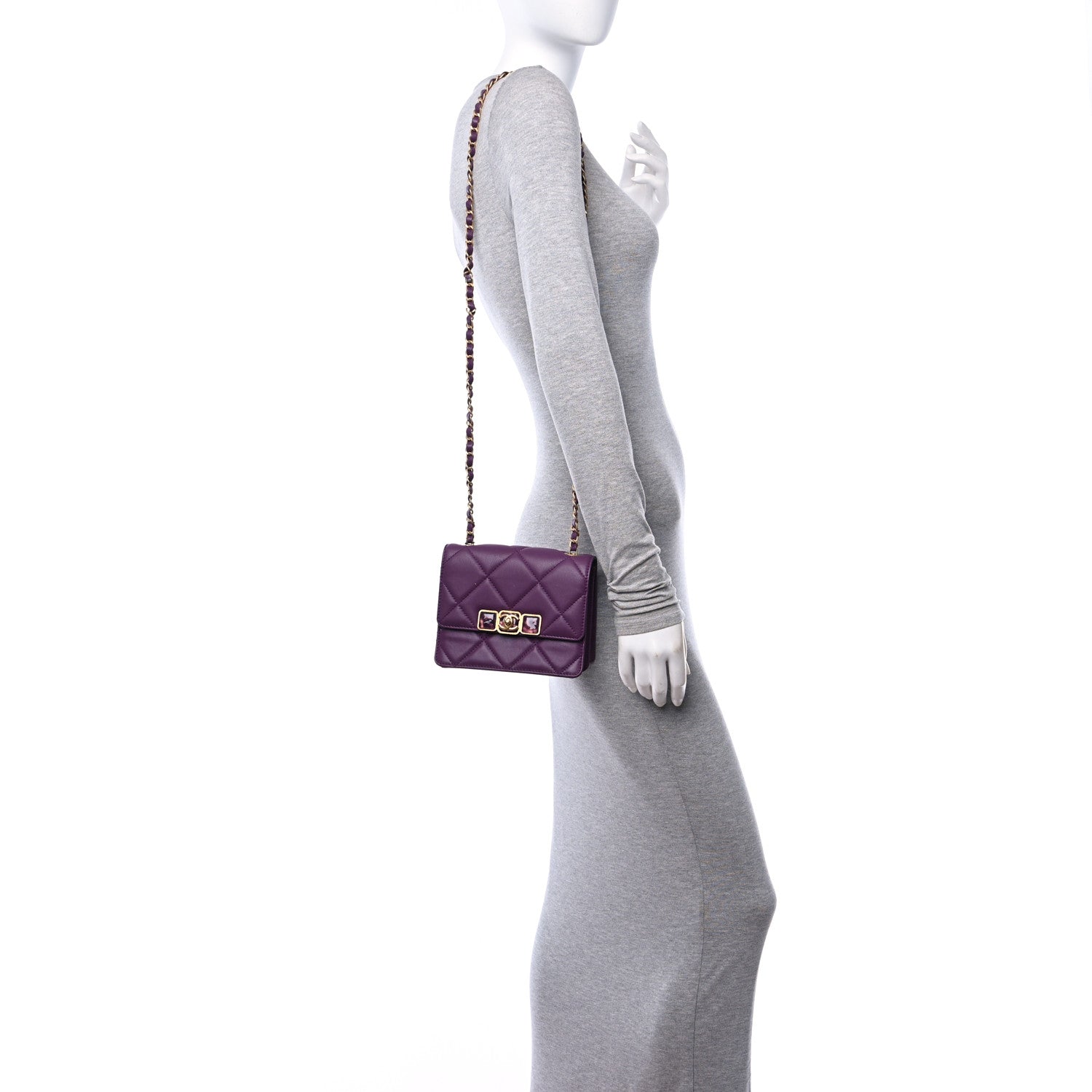 Chanel Calfskin Resin Quilted Mini Flap Purple 3 of 11