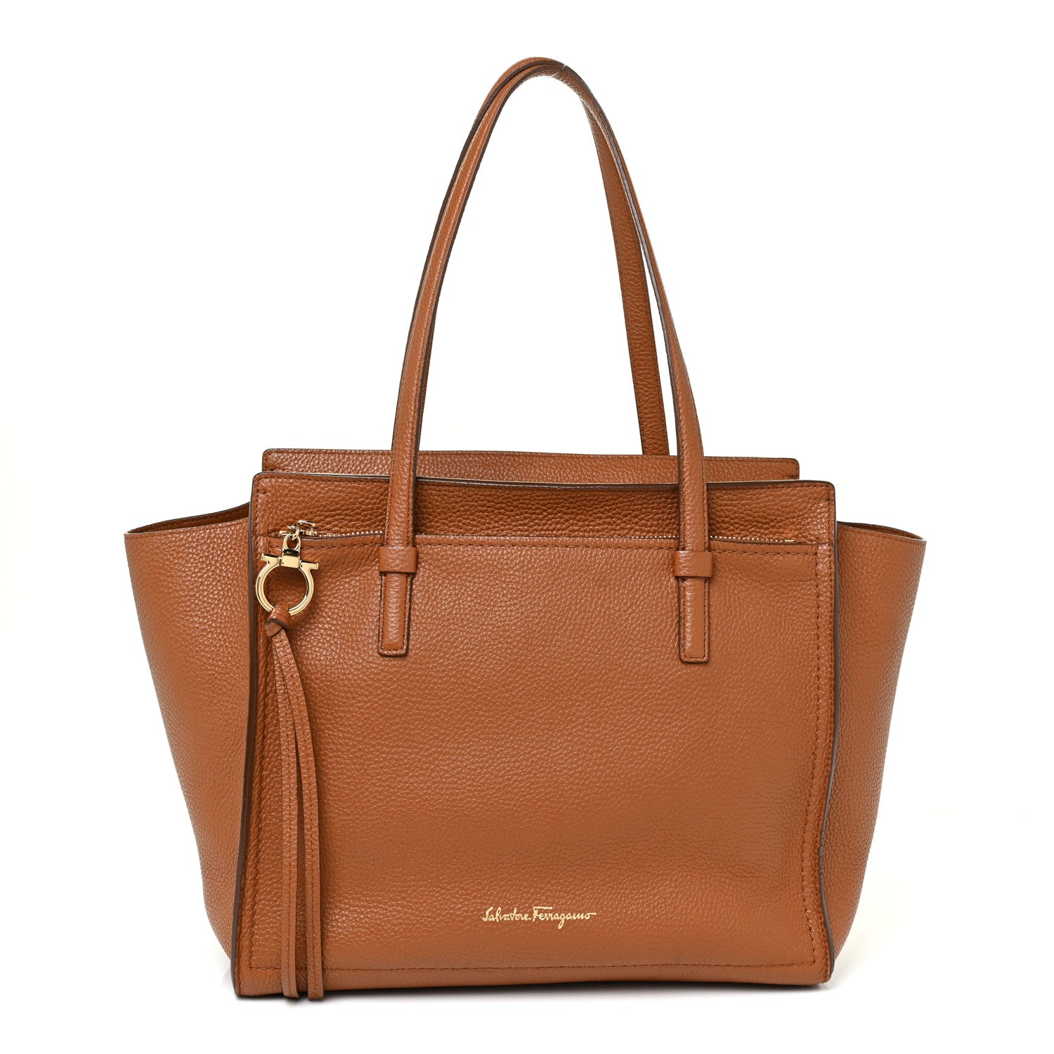Salvatore Ferragamo Hammered Calfskin Double Handle Amy Tote Chestnut 1 of 13