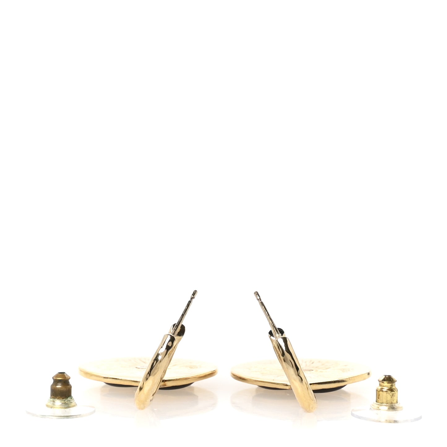 Enamel CC Disc Drop Hoop Earrings Gold Black