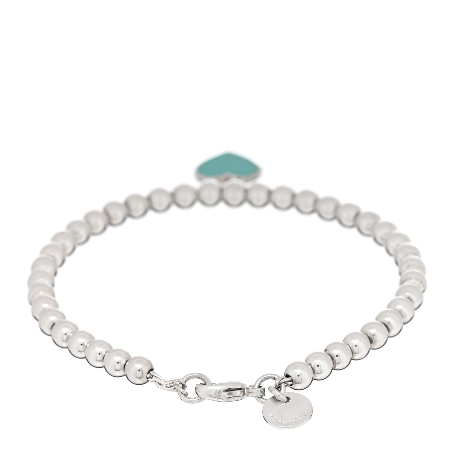Sterling Silver Enamel 4mm Return To Tiffany Heart Tag Bead Bracelet Blue
