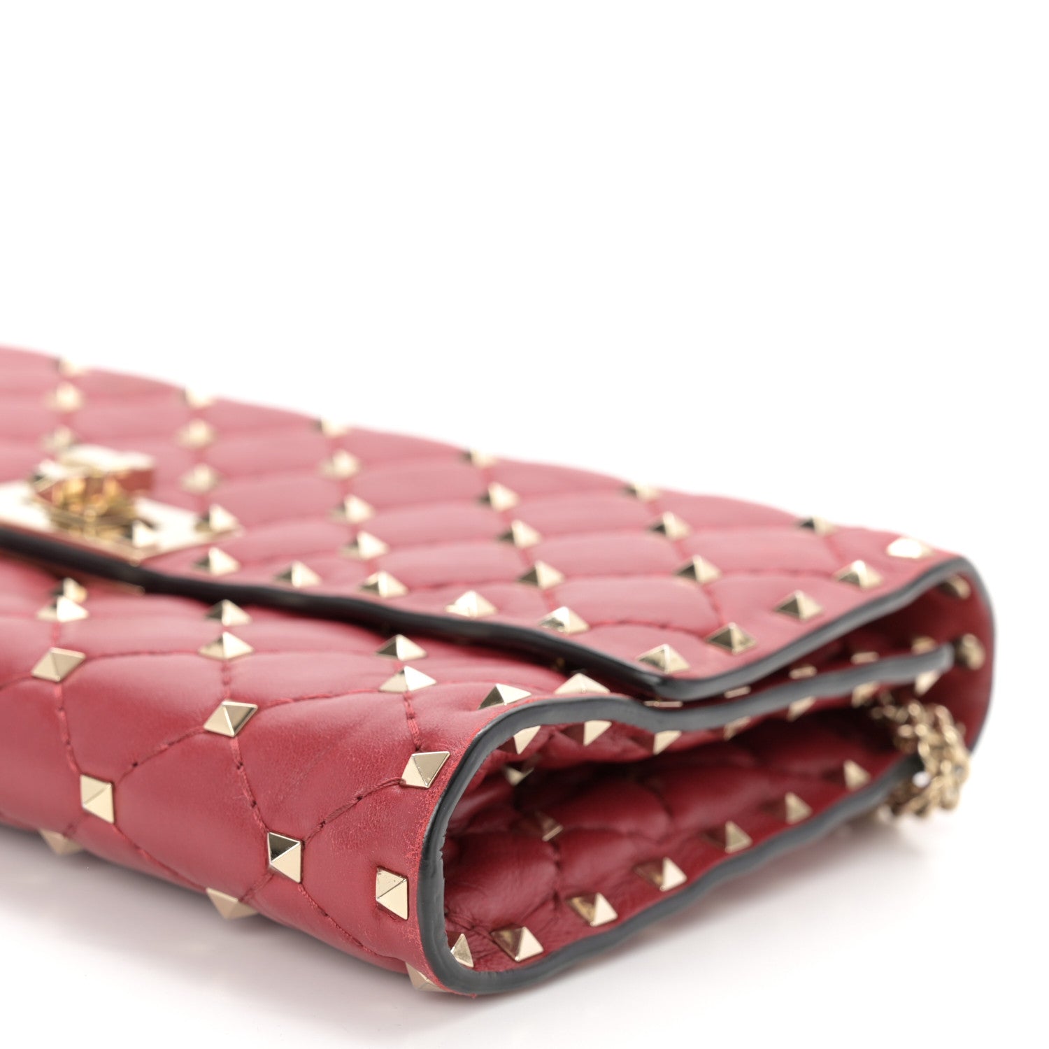 Valentino Garavani Nappa Rockstud Spike Wallet on Chain Rubino 9 of 11