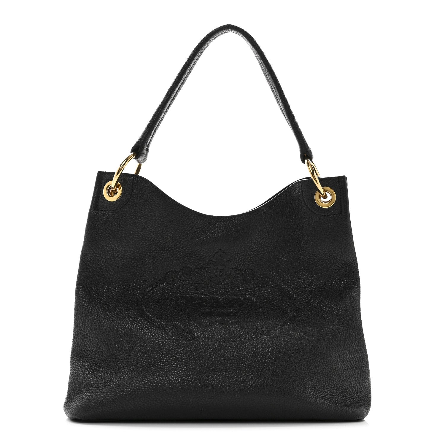 Prada Vitello Phenix Embossed Logo Hobo Black 1805183 – FASHIONPHILE