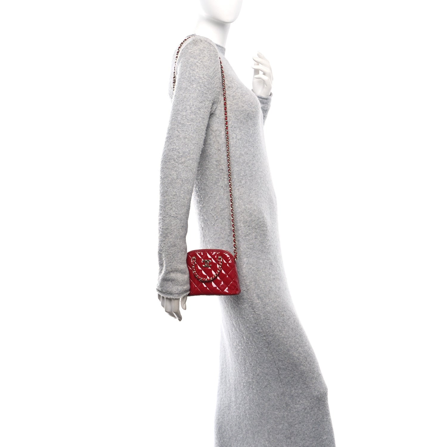Chanel Patent Calfskin Quilted Shiny Coco Clutch With Chain Red 2 of 11