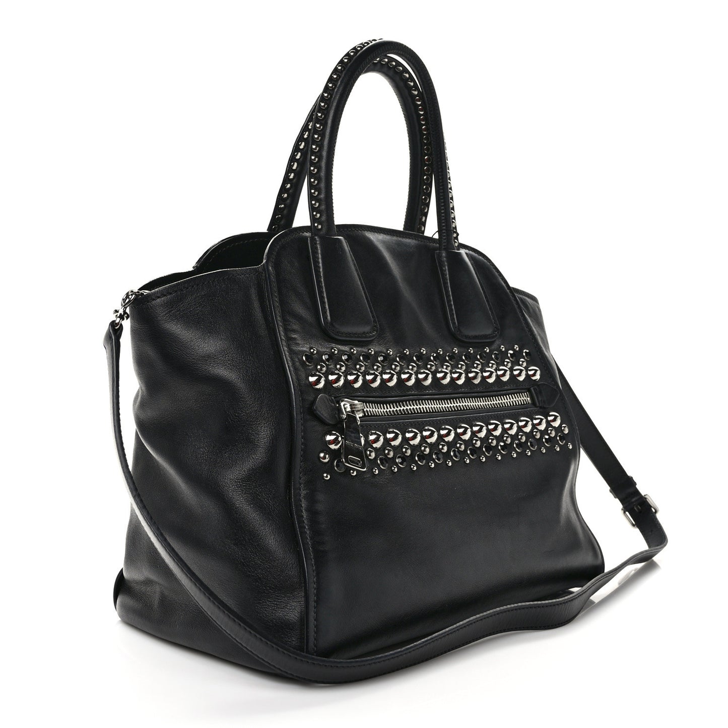 Soft Calf Studded Top Handle Bag Black