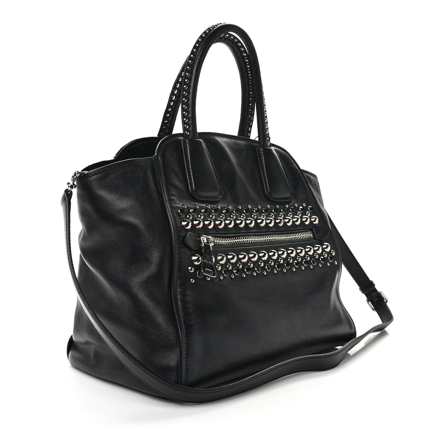 Miu Miu Soft Calf Studded Top Handle Bag Black 3 of 10