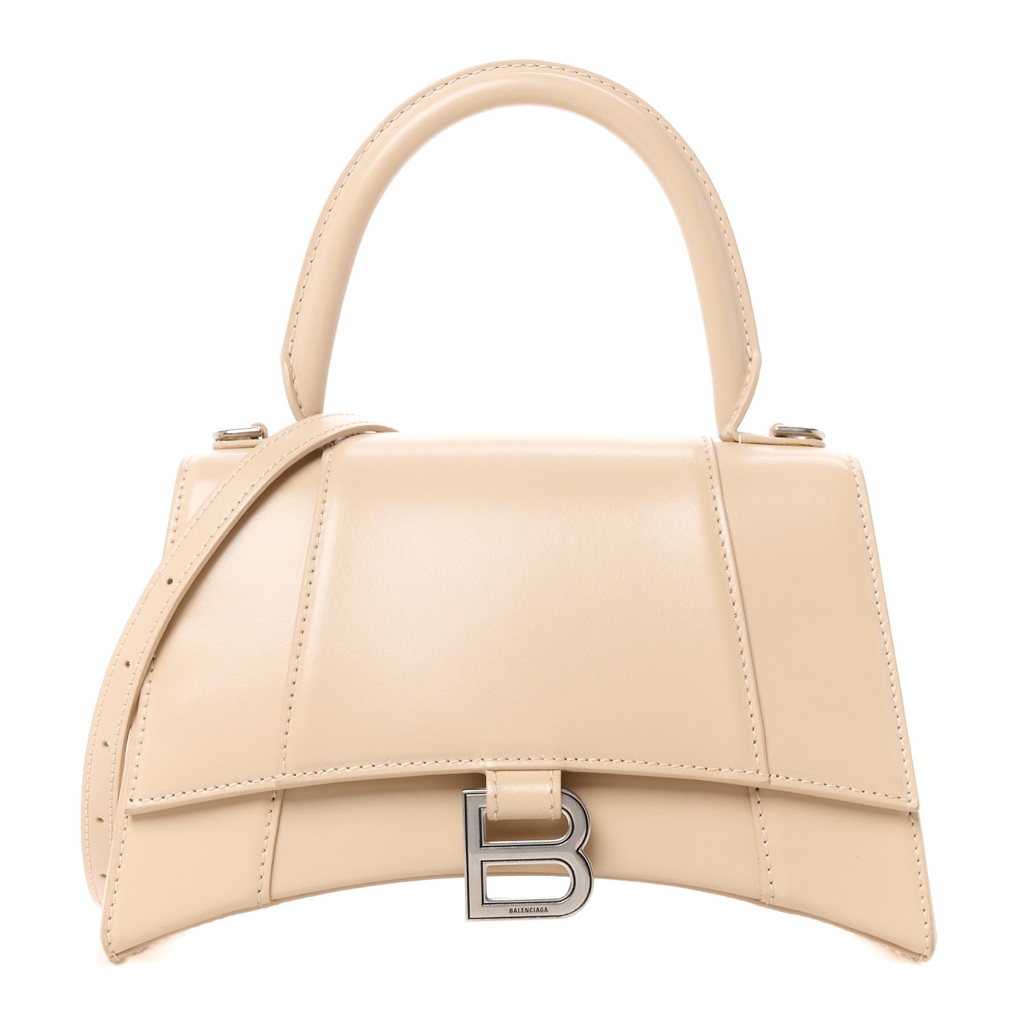 Shiny Box Calfskin Small Hourglass Top Handle Bag Light Beige