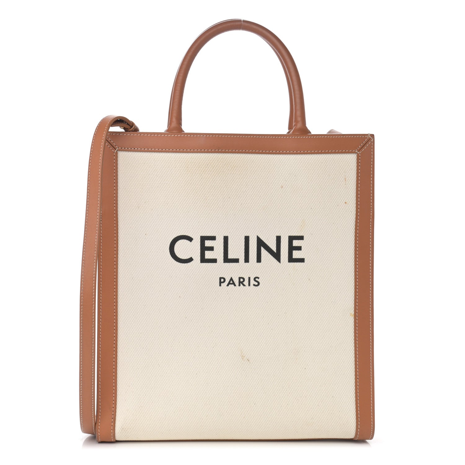 Celine Canvas Calfskin Logo Print Small Vertical Cabas Natural Tan 1 of 15
