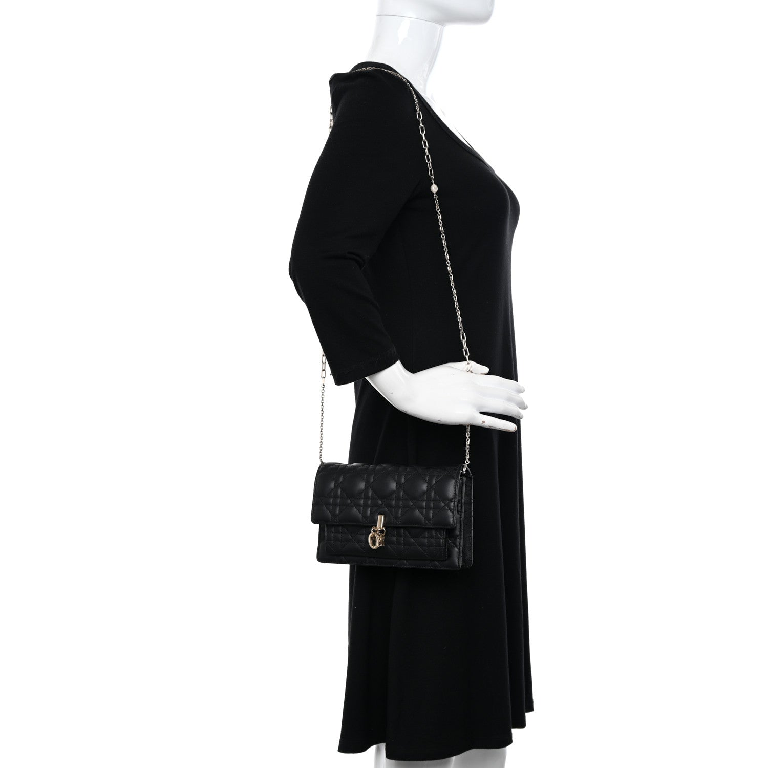 Christian Dior Lambskin Cannage Lady Dior Chain Pouch Black 2 of 9