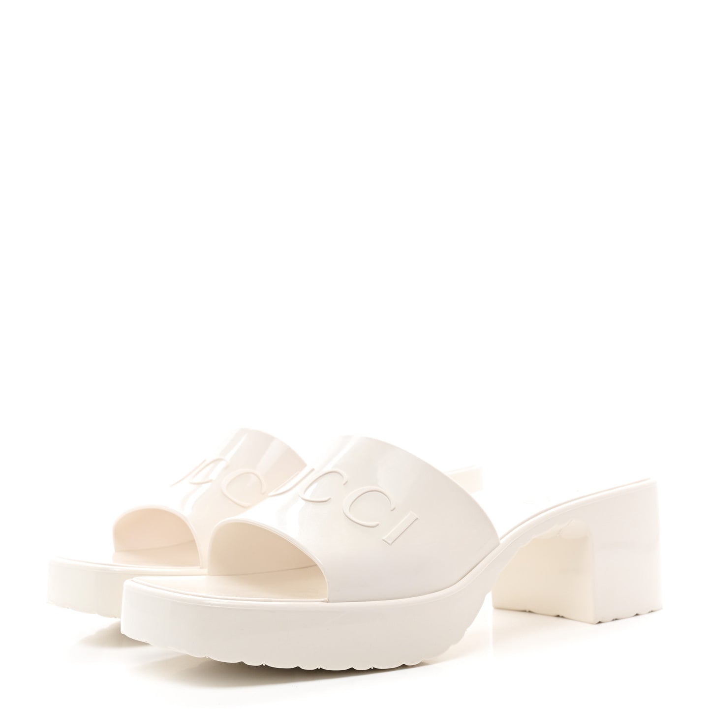 Rubber Gucci Logo Womens Platform 20/60mm Slide Sandals 37 Mystic White