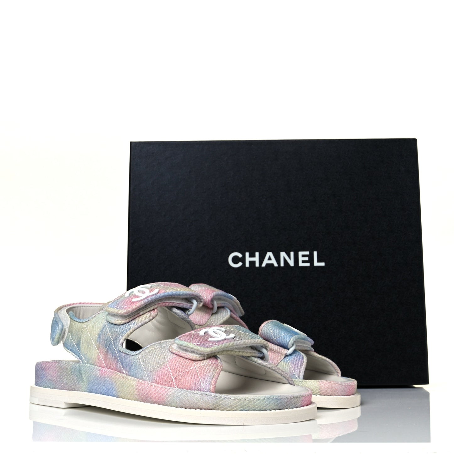 Printed Fabric Quilted Dad Sandals 38.5 Green Pink Blue