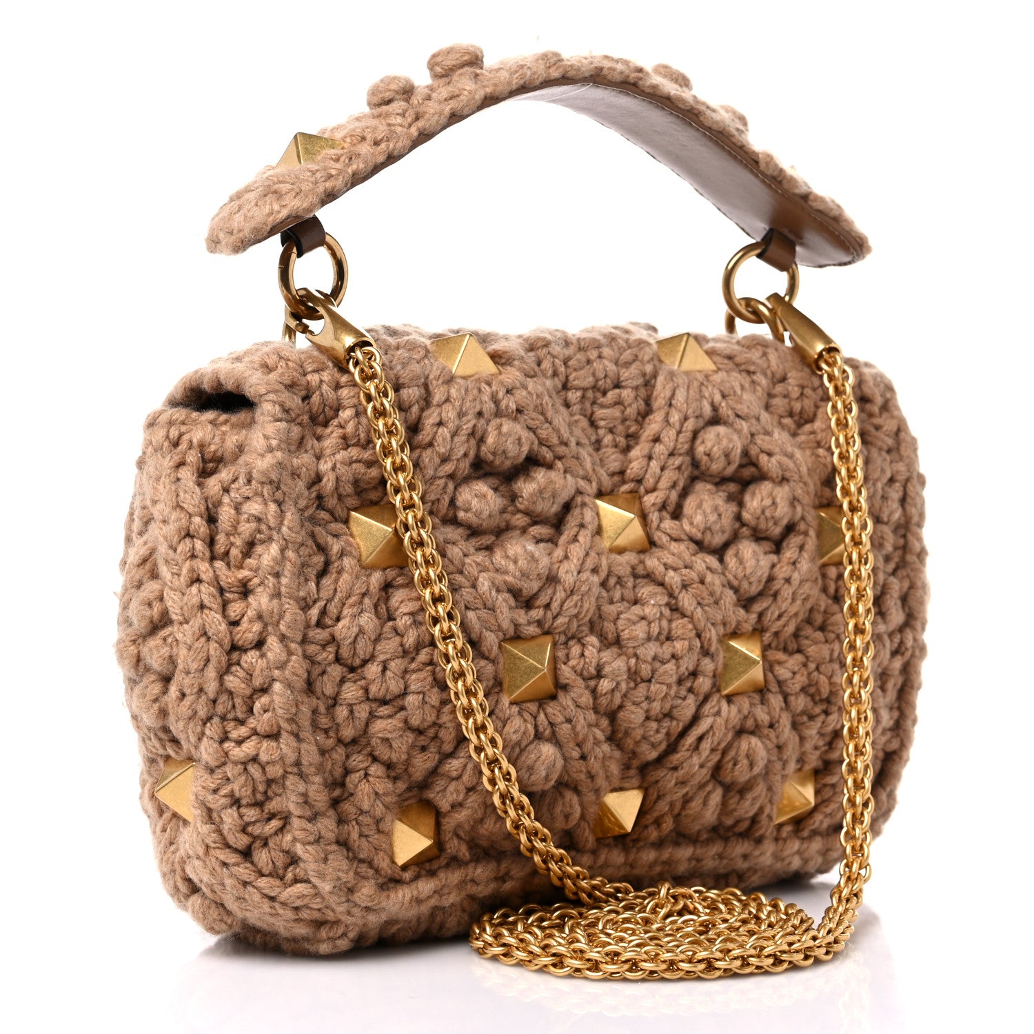 Valentino Garavani Cashmere Medium Roman Stud Shoulder Bag Brown 4 of 11