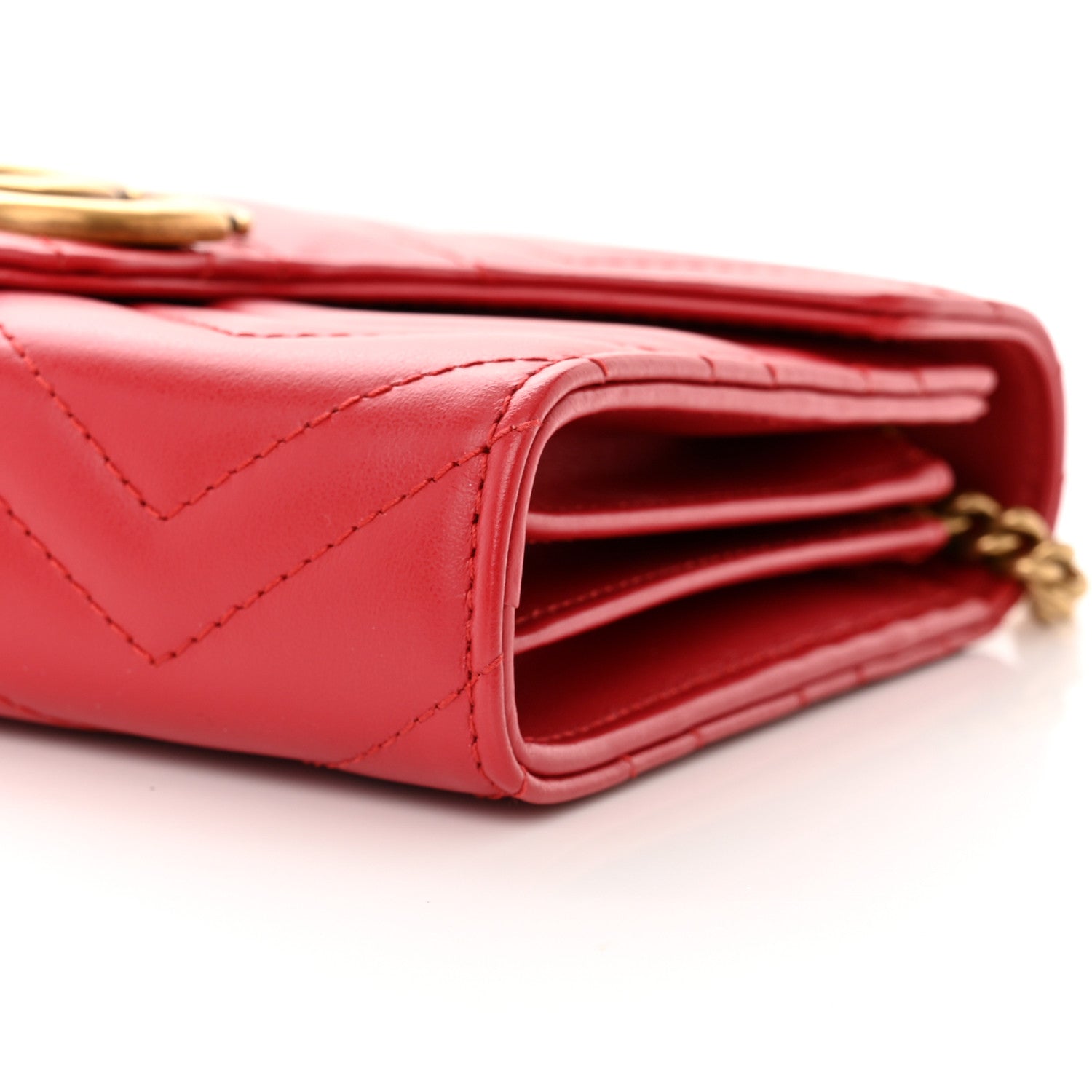 Gucci Calfskin Matelasse GG Marmont Chain Wallet Hibiscus Red 10 of 12