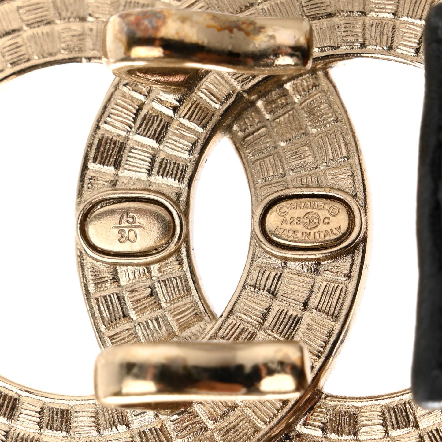 Lambskin Metal Ruched Chain CC Belt 75 30 Black White