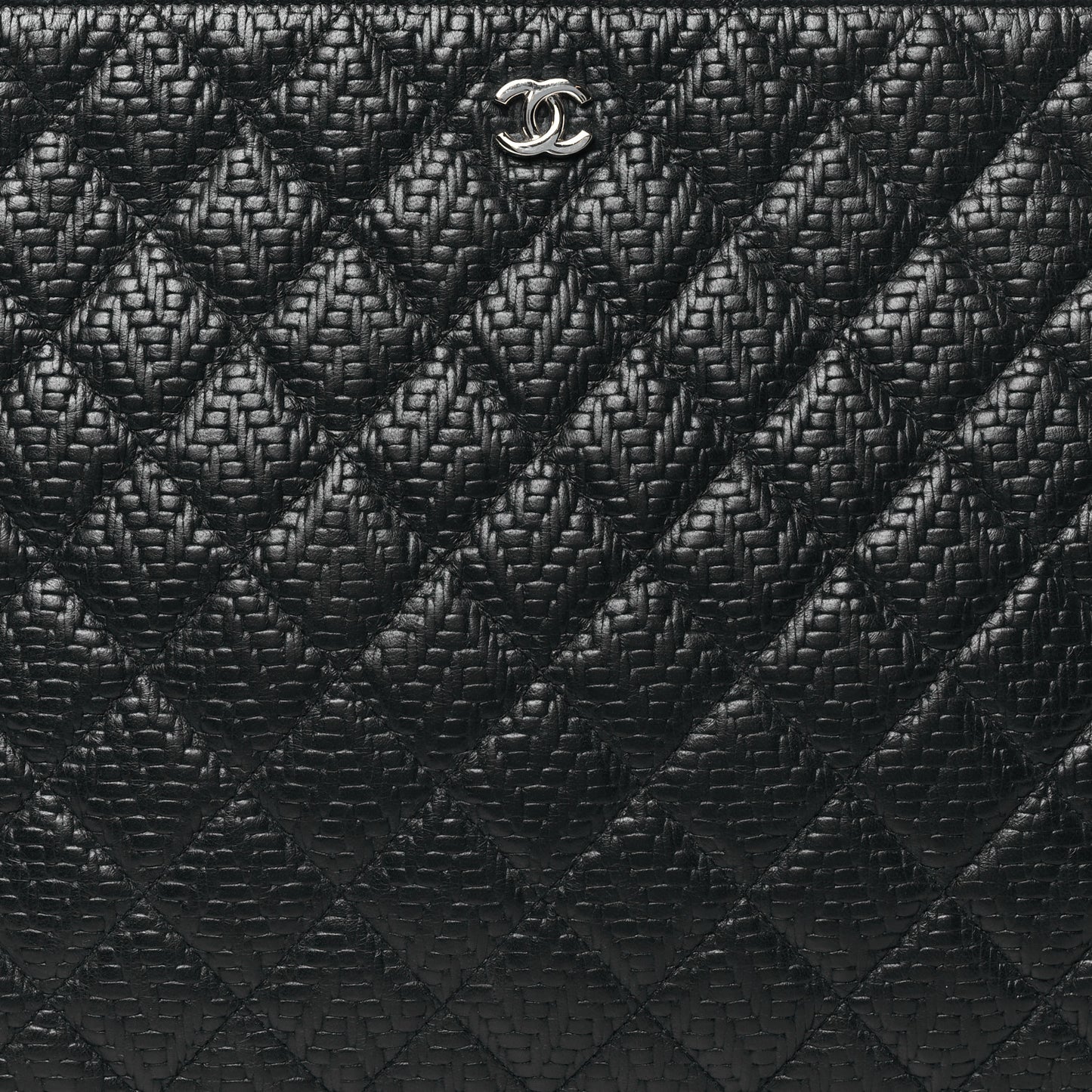 Woven Lambskin Quilted Large Cosmetic Case Black