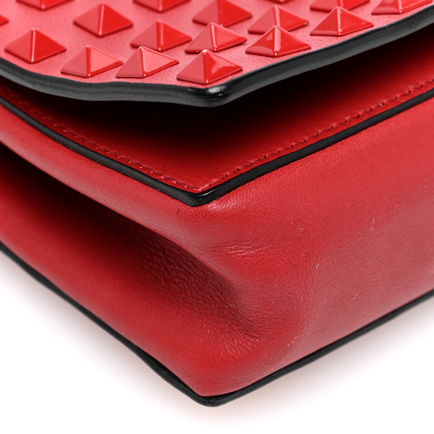Valentino Garavani Vitello Monochrome Rockstud All Over Chain Flap Crossbody Bag Rosso Valentino 8 of 9