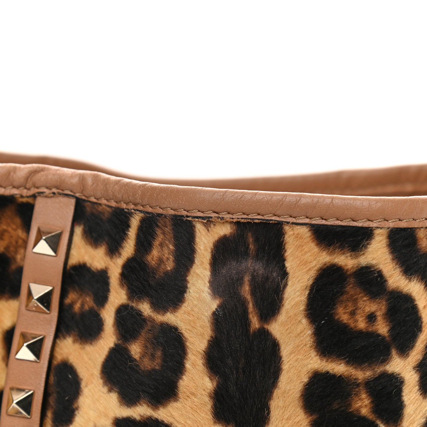 Calf Hair Leopard Print Rockstud Shopper Tote Tan