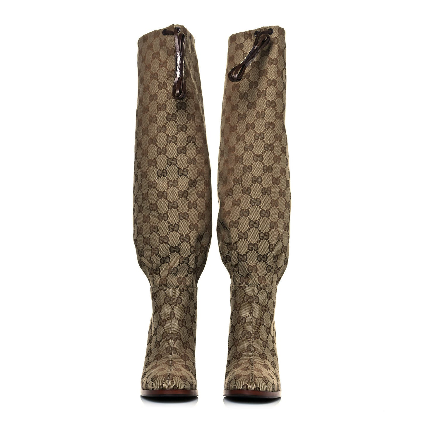 Monogram Lisa Mid Heel Boots 37 Beige Ebony