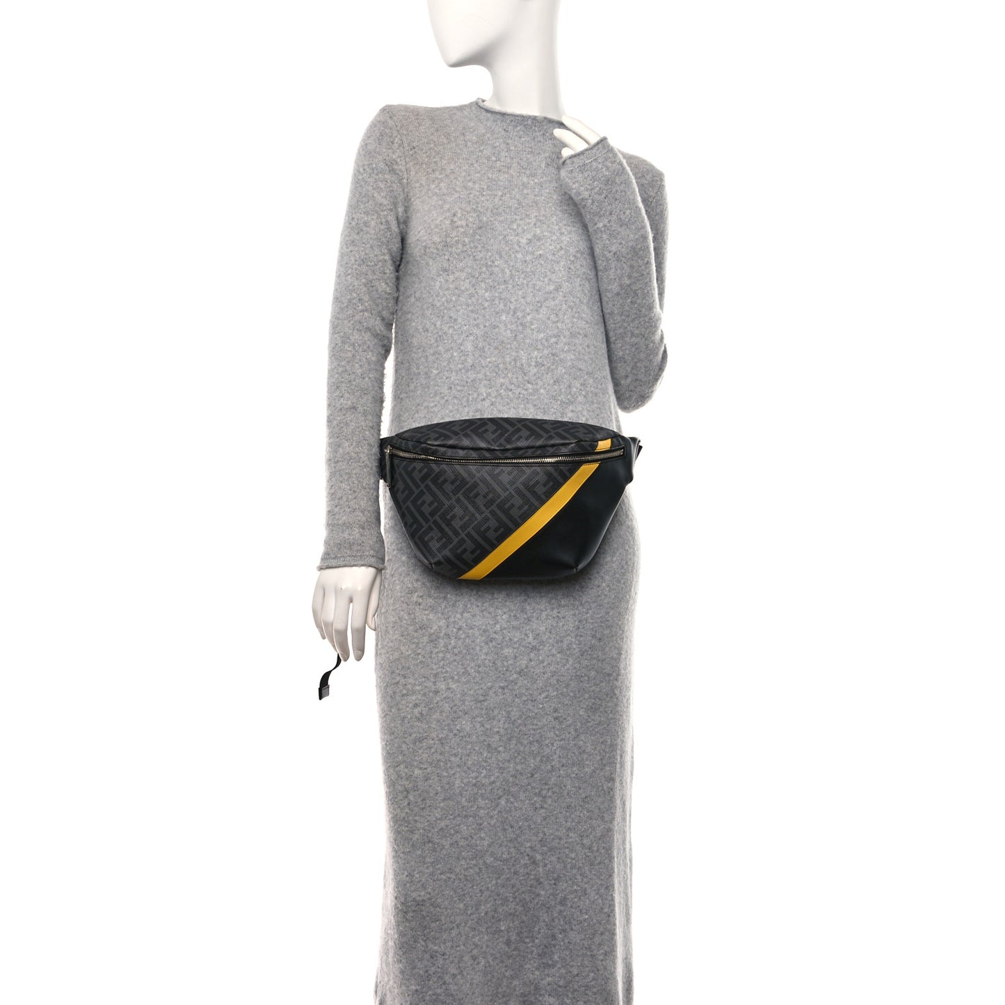 Glazed Fabric Vitello Liberty FF 1974 Diagonal Belt Bag Black Sunflower