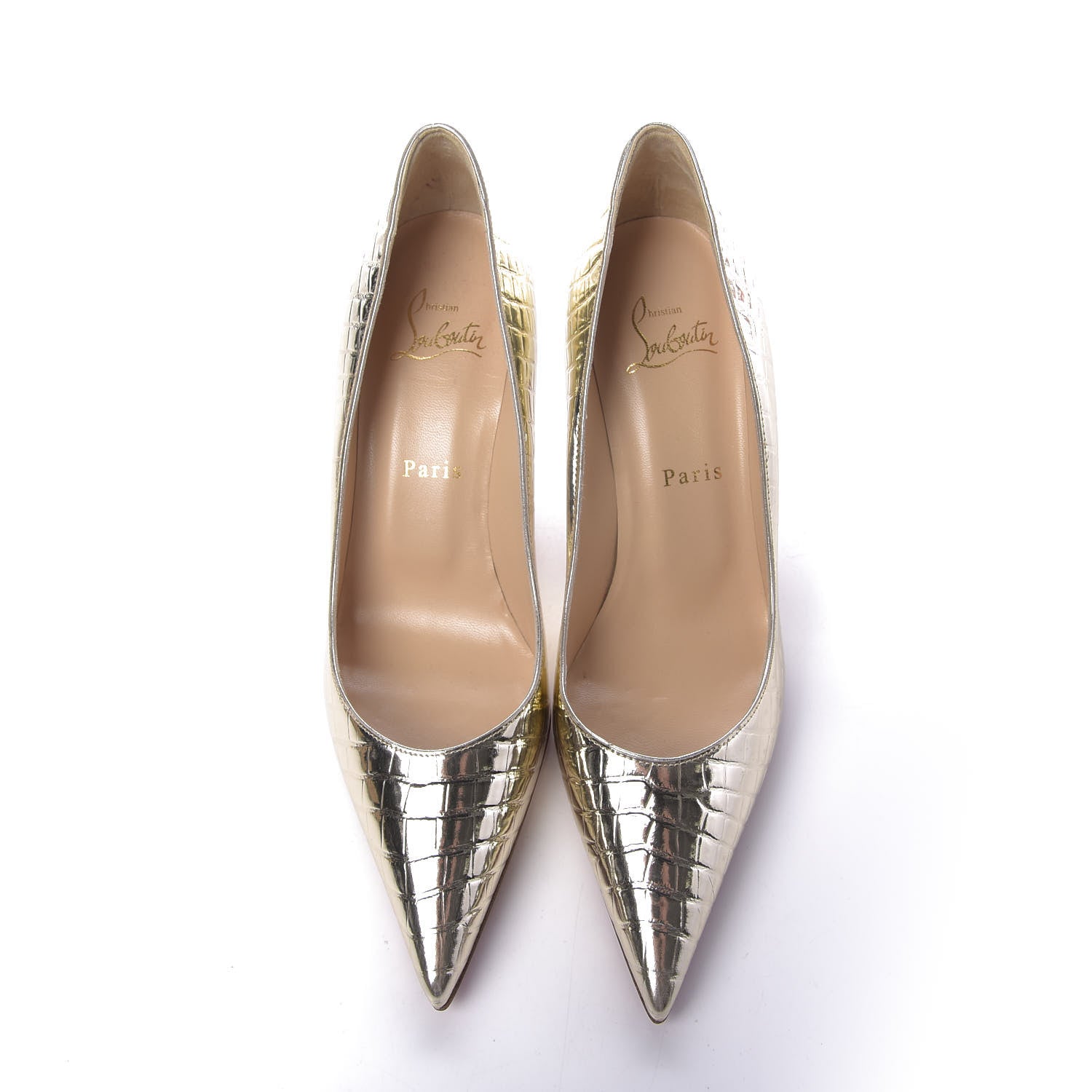 Christian Louboutin Metallo Cocco Clare 80 Pumps 37 Platine 5 of 9
