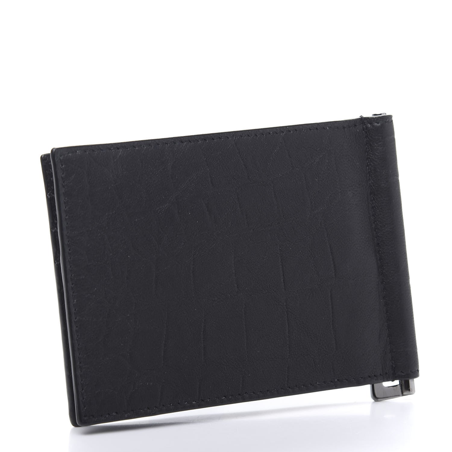 Saint Laurent Calfskin Crocodile Embossed Bill Clip Card Case Black 3 of 8