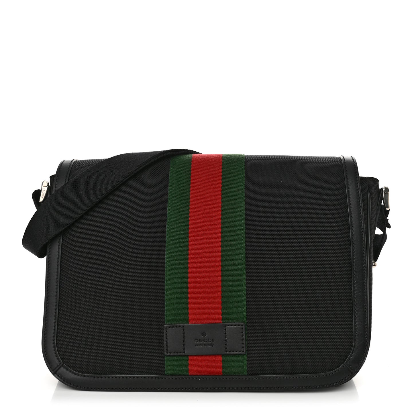 Techno Canvas Web Flap Messenger Bag Black