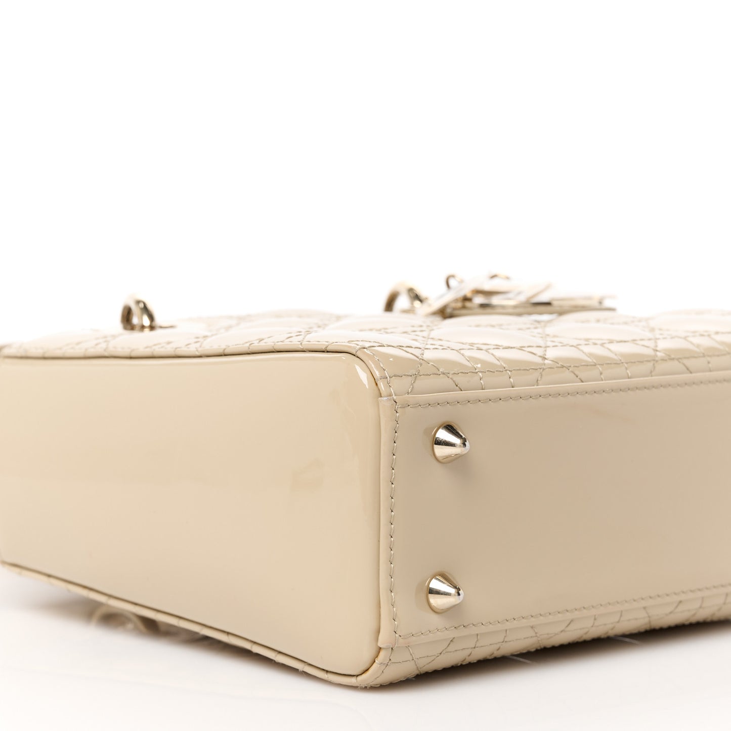 Patent Cannage Small Lady Dior Beige