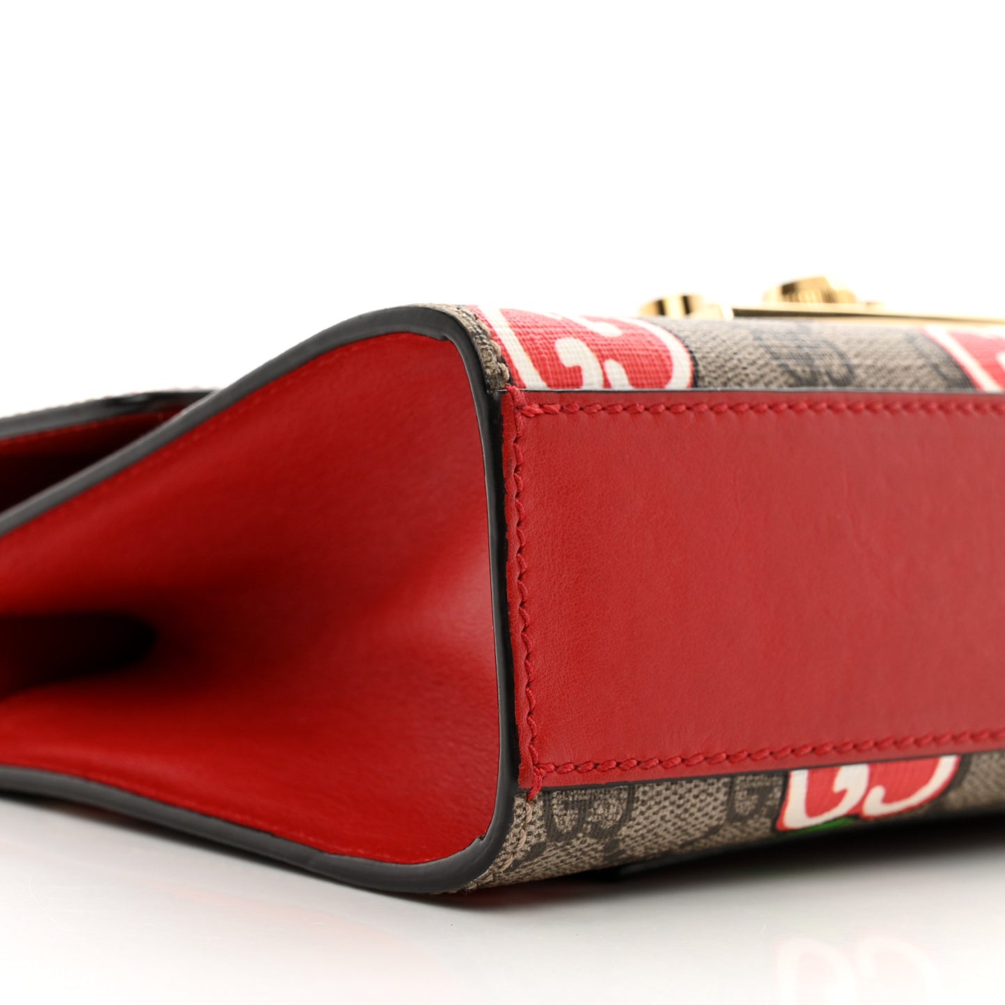 GG Supreme Monogram Apple Small Padlock Shoulder Bag Beige Multicolor Lobster Red