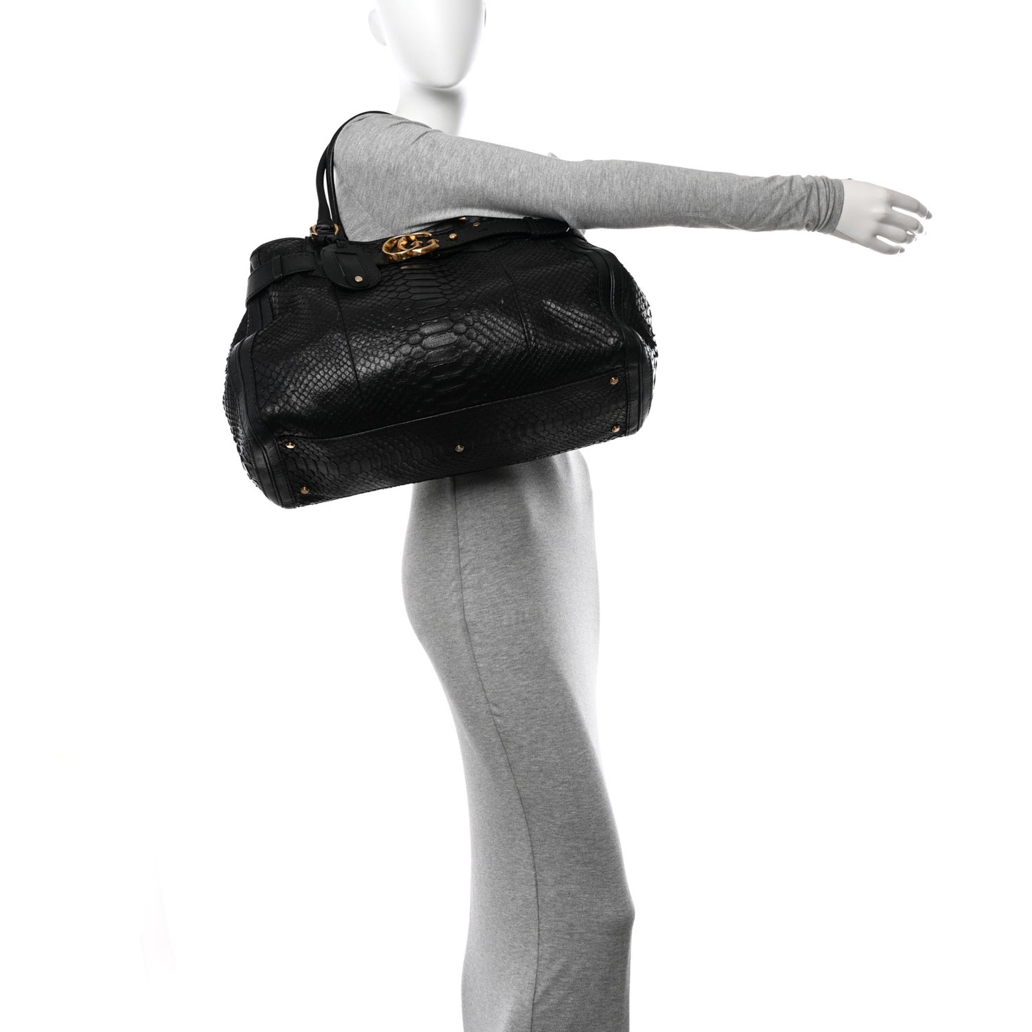 Snakeskin Large GG Running Tote Black