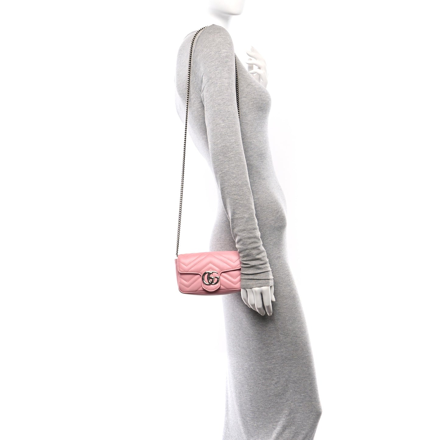 Calfskin Matelasse Super Mini GG Marmont Shoulder Bag Wild Rose
