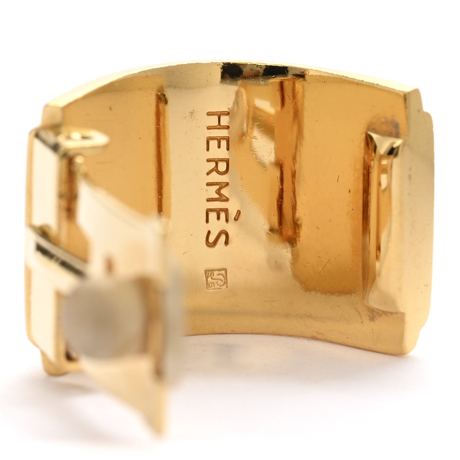 Hermes Printed Enamel Clip On Earrings Gold 4 of 7