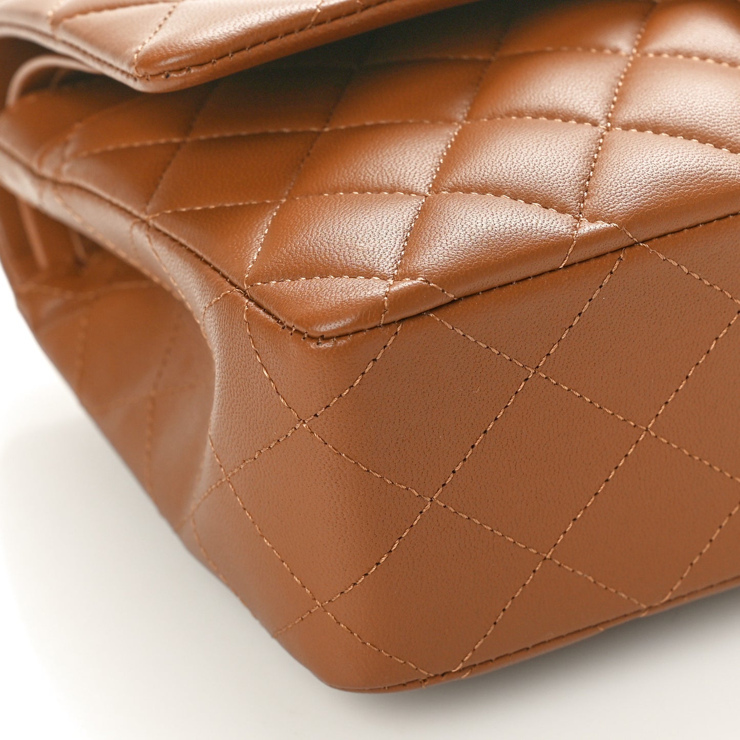 Lambskin Quilted Medium Double Flap Camel