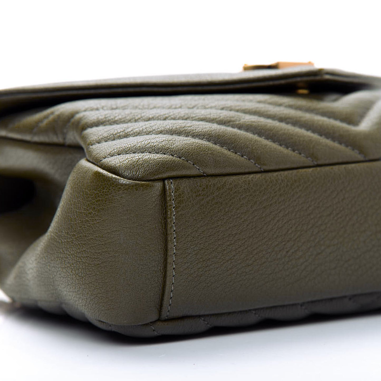 Sheepskin Matelasse Chevron Monogram Medium College Bag Military Olive