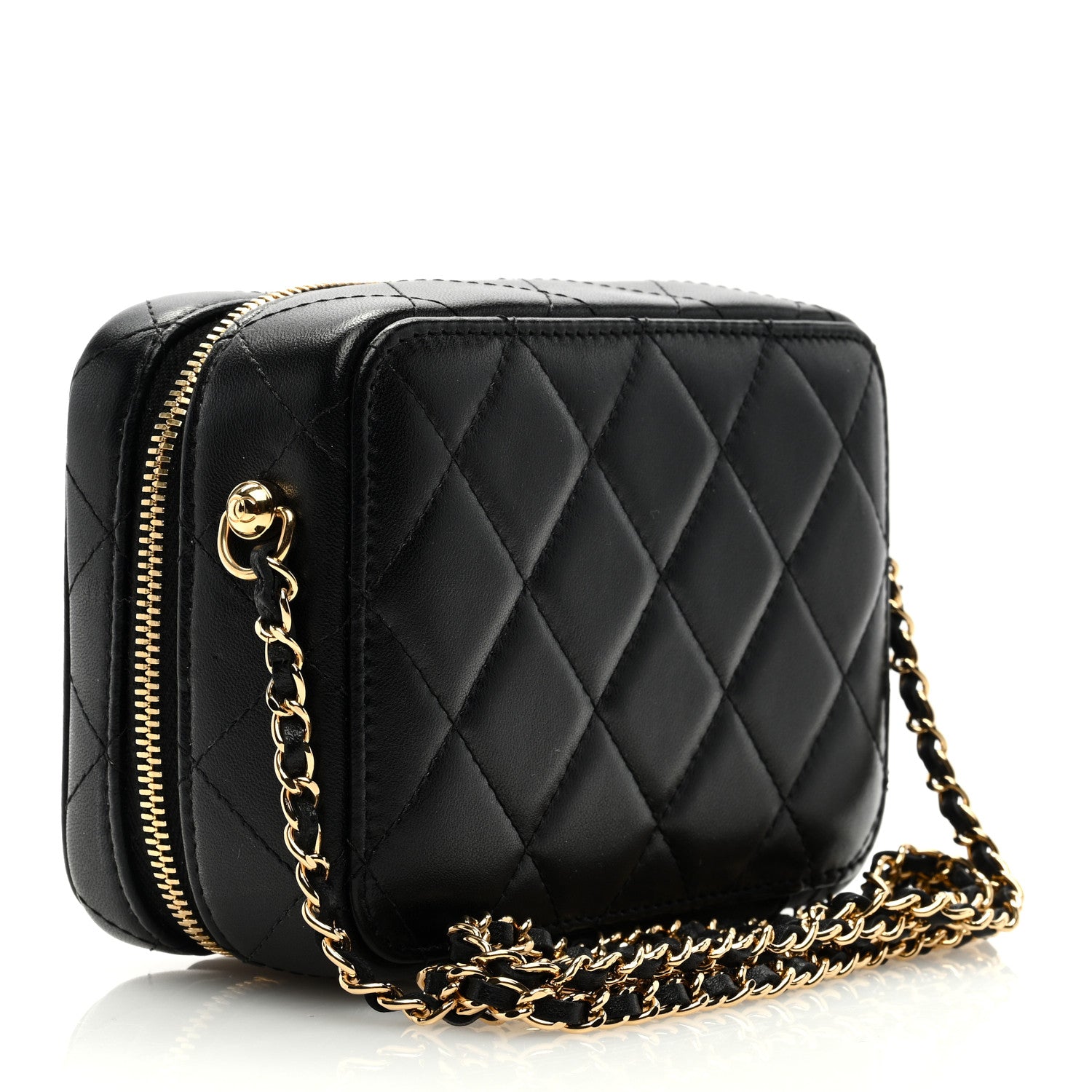 Chanel Lambskin Quilted Golden Plate Clutch With Chain Black 3 of 10