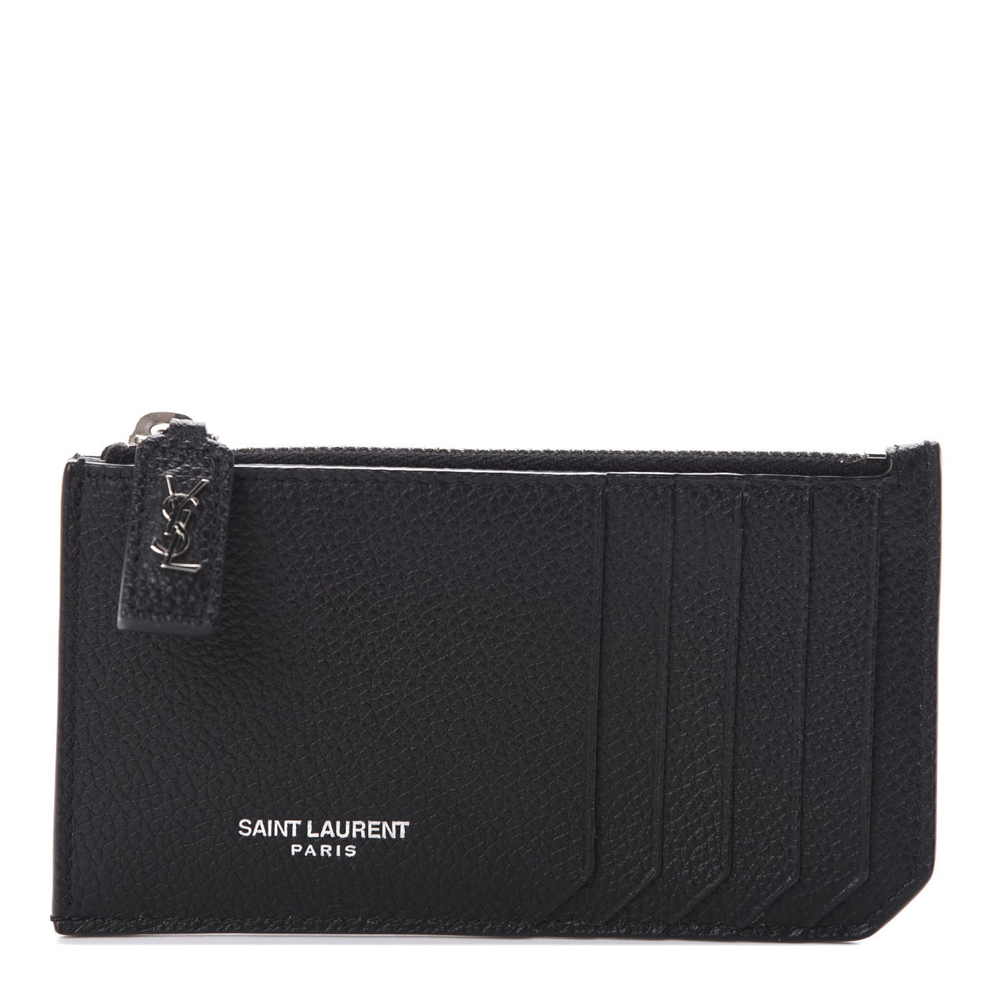 Grained Calfskin 5 Fragments Zip Pouch Card Holder Black