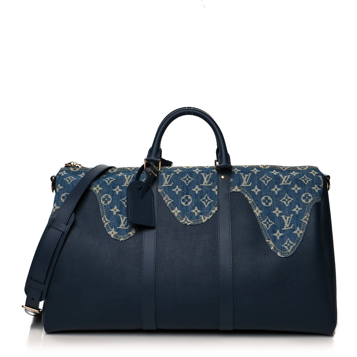 X NIGO Taurillon Monogram Denim Drip Keepall Bandouliere 50 Blue
