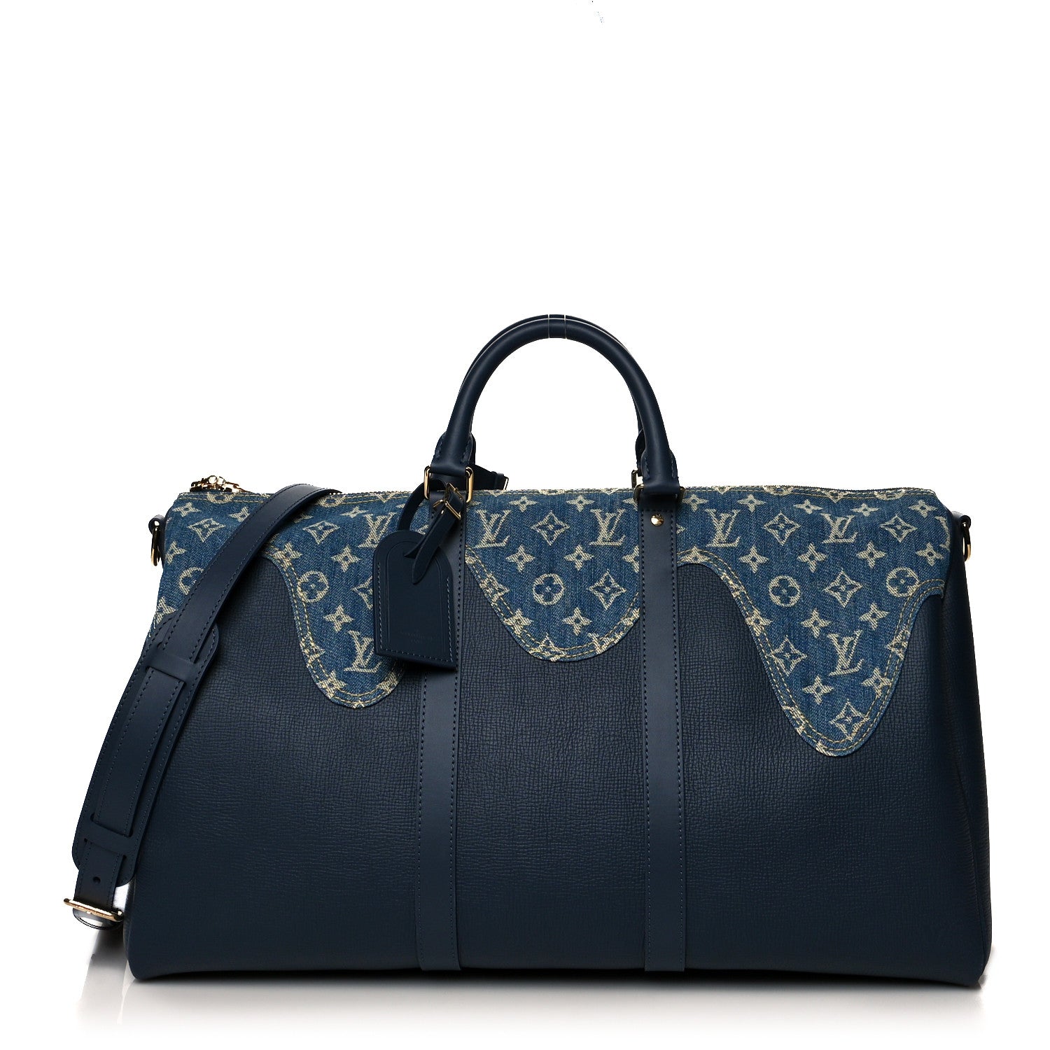 Louis Vuitton X NIGO Taurillon Monogram Denim Drip Keepall Bandouliere 50 Blue 1 of 12